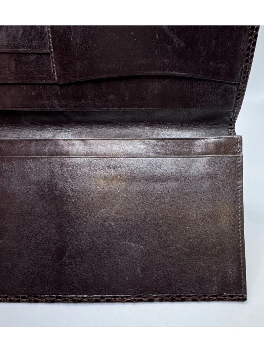 Tiffany & Co Embossed Brown Leather Slim Wallet Checkbook Cover Card Holder